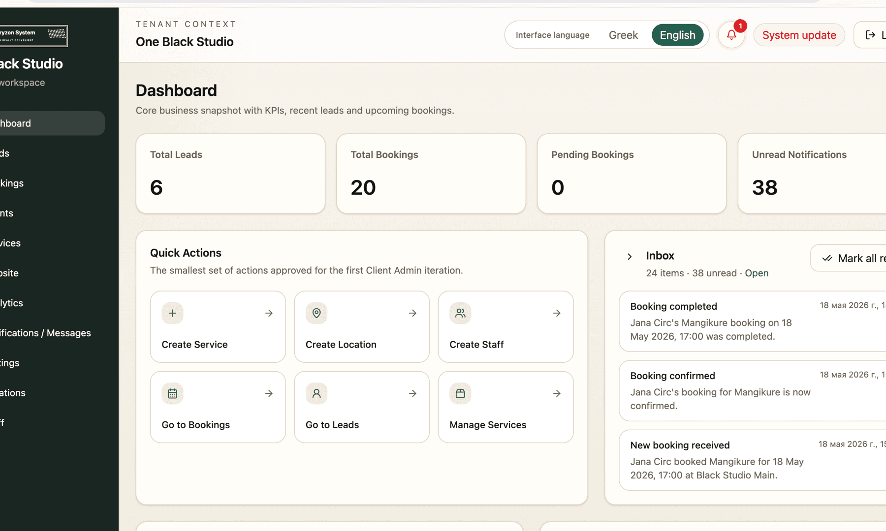 Dashboard overview